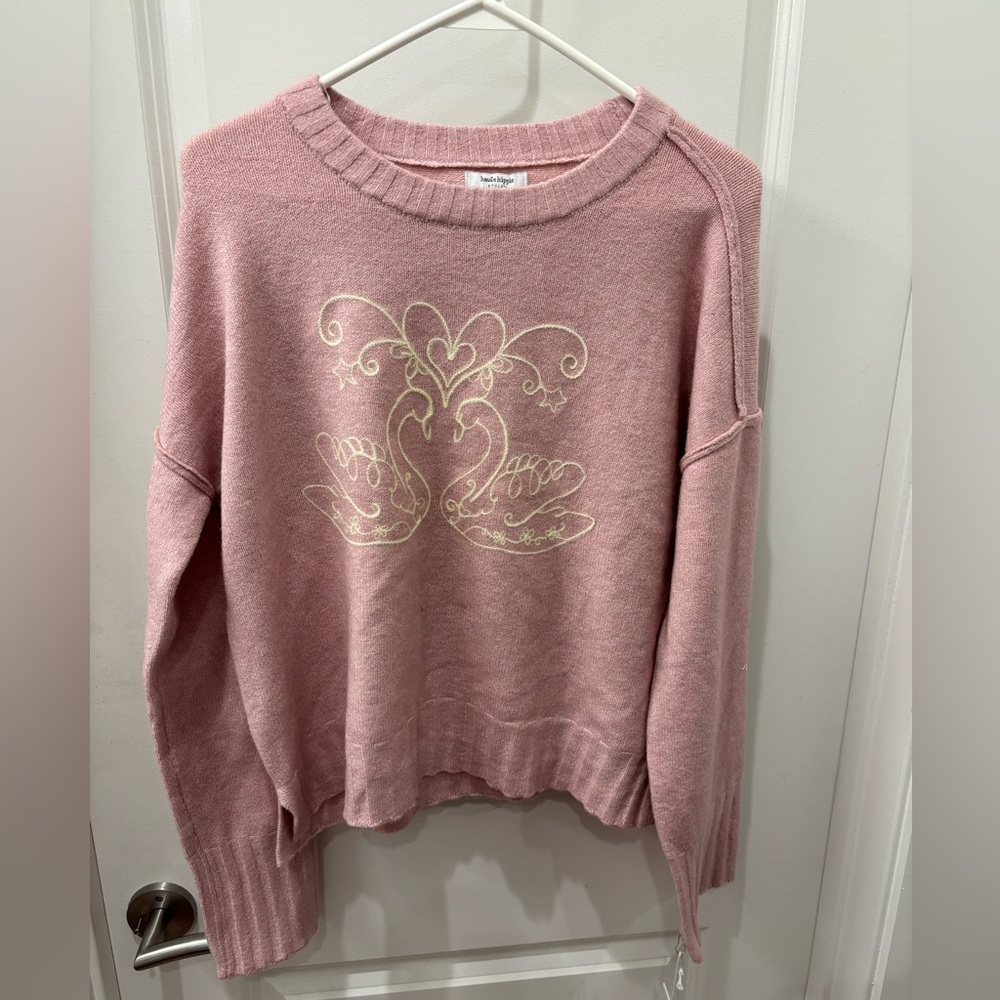 NWT Haute Hippie Blush Sweater with Swan Motif -L